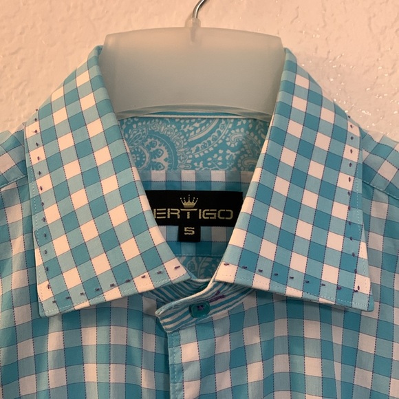 BERTIGO Plaid Shirt, Button Down, Long Sleeve, Purple Stitch details Sz. 5/NWOT - Picture 6 of 17